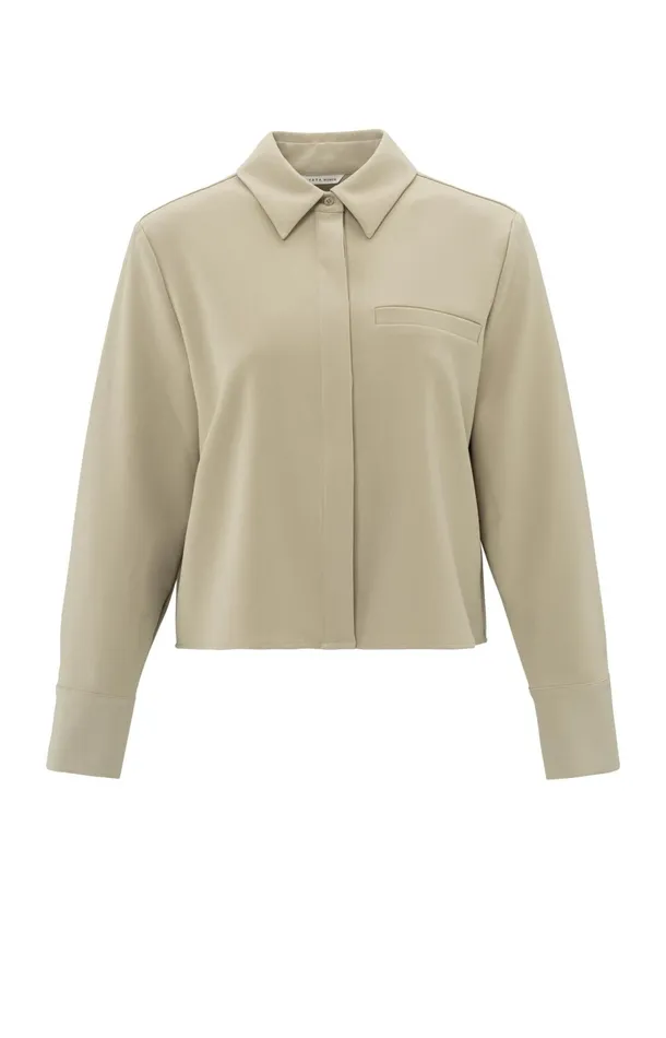 Cropped Blouse With Long Sleeves And Chest Pocket Safari Women YAYA Blouses Cropped Blouse With Long Sleeves And Chest Pocket Safari Women YAYA Blouses