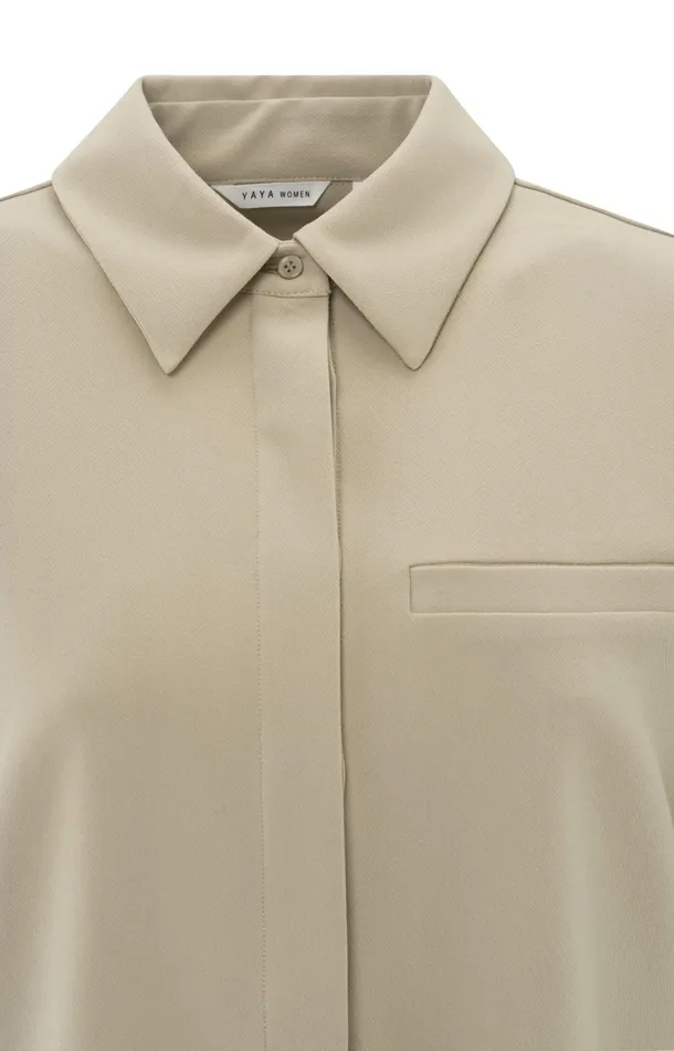 Cropped Blouse With Long Sleeves And Chest Pocket Safari Women YAYA Blouses Cropped Blouse With Long Sleeves And Chest Pocket Safari Women YAYA Blouses