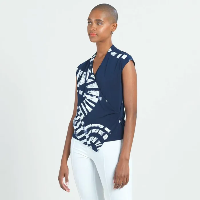 Crossover Faux Wrap Top 8211 Track LineNavy 8211 Final Sale Women Clara Sunwoo Tops Tunics