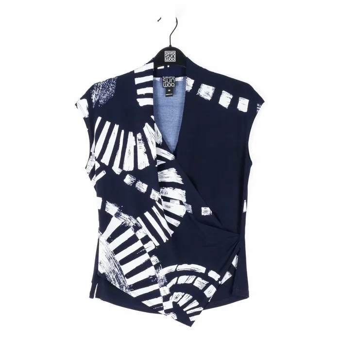 Crossover Faux Wrap Top 8211 Track LineNavy 8211 Final Sale Women Clara Sunwoo Tops Tunics