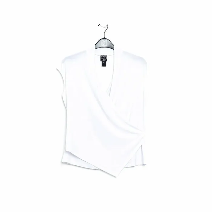 Crossover Faux Wrap Top 8211 White 8211 Final Sale Women Clara Sunwoo Modern Basics