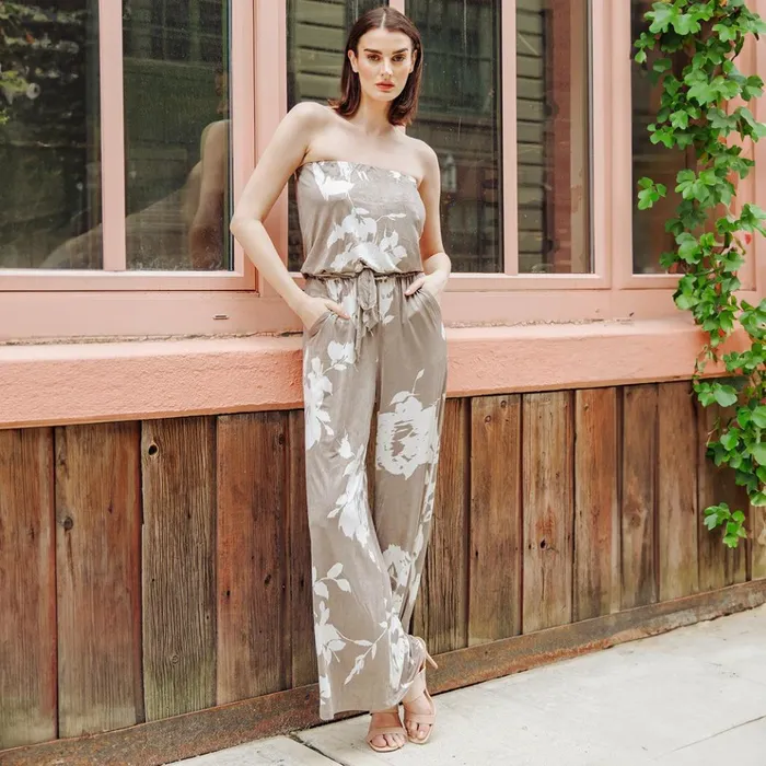 Crush Silk Knit 8211 Tube Top Pocket Jumpsuit 8211 Dreamy FloralTaupe 8211 Final Sale Women Clara Sunwoo Dresses Jumpsuits Crush Silk Knit 8211 Tube Top Pocket Jumpsuit 8211 Dreamy FloralTaupe 8211 Final Sale Women Clara Sunwoo Dresses Jumpsuits
