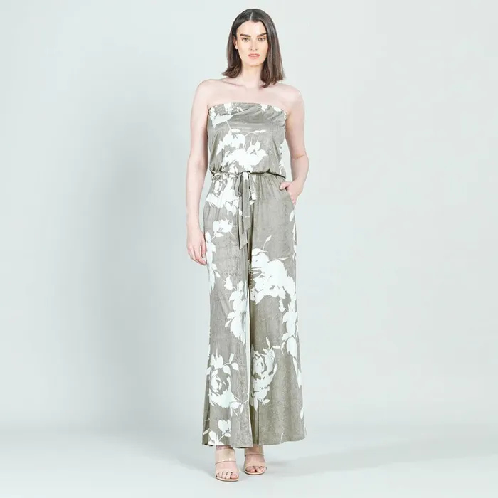 Crush Silk Knit 8211 Tube Top Pocket Jumpsuit 8211 Dreamy FloralTaupe 8211 Final Sale Women Clara Sunwoo Dresses Jumpsuits