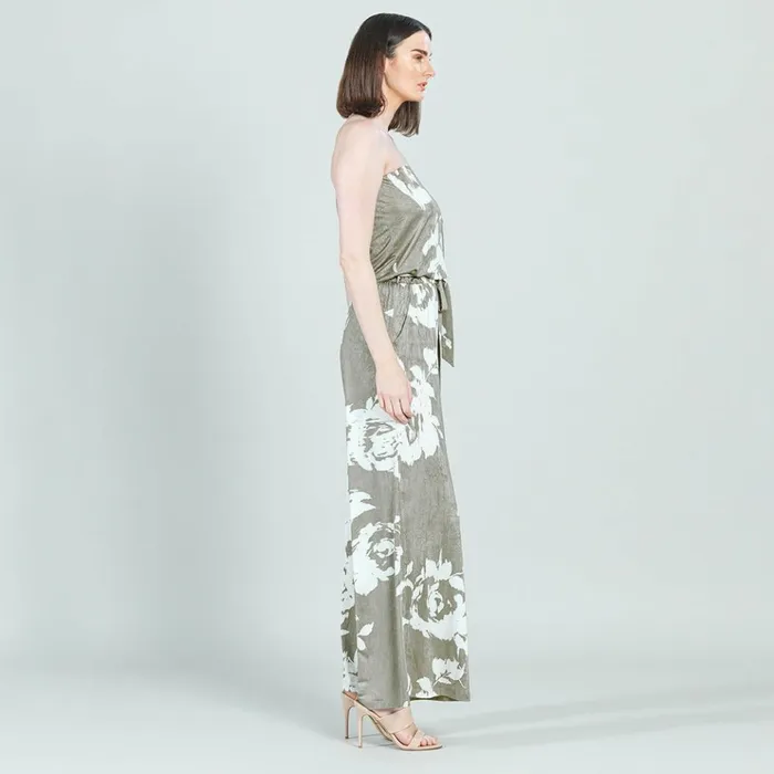Crush Silk Knit 8211 Tube Top Pocket Jumpsuit 8211 Dreamy FloralTaupe 8211 Final Sale Women Clara Sunwoo Dresses Jumpsuits