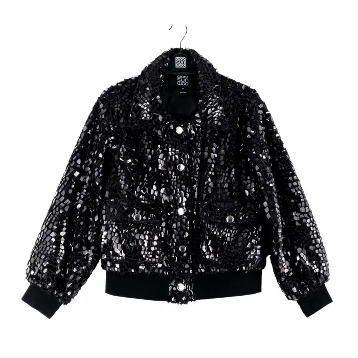 Crushed Faux Fur 8211 Shimmer Embellished Bomber Jacket 8211 Black 8211 Limited Edition Women Clara Sunwoo Jackets Cardigans