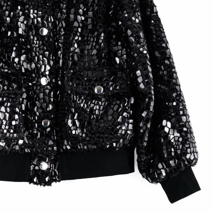 Crushed Faux Fur 8211 Shimmer Embellished Bomber Jacket 8211 Black 8211 Limited Edition Women Clara Sunwoo Jackets Cardigans