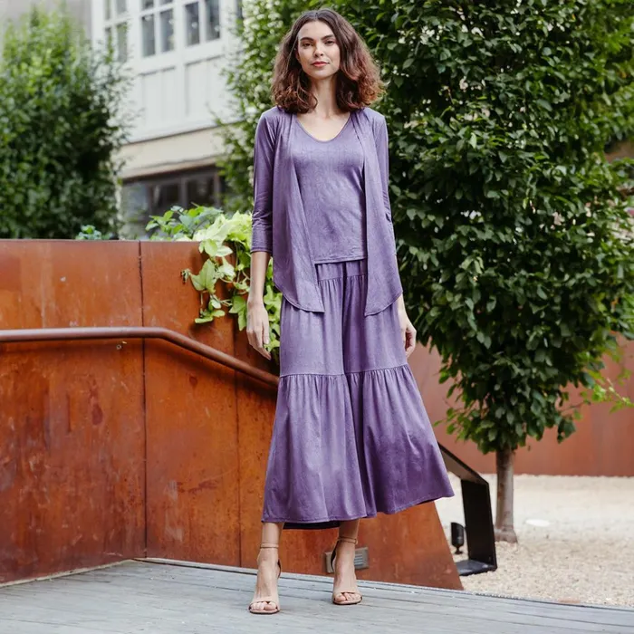 Crushed Silk Knit 8211 Cardigan Tank SkirtPant 3pc Set 8211 Plum 8211 Final Sale Women Clara Sunwoo Jackets Cardigans