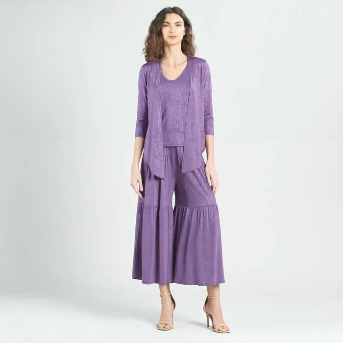Crushed Silk Knit 8211 Cardigan Tank SkirtPant 3pc Set 8211 Plum 8211 Final Sale Women Clara Sunwoo Jackets Cardigans