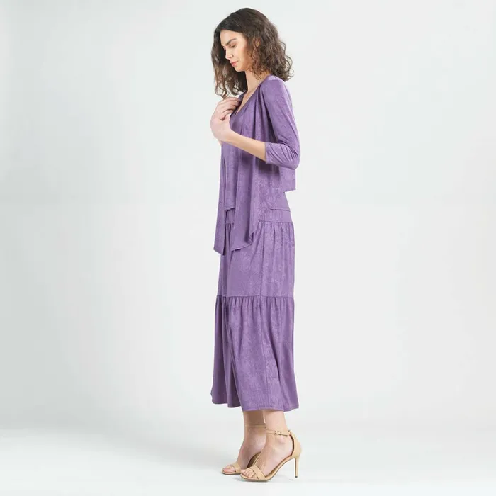Crushed Silk Knit 8211 Cardigan Tank SkirtPant 3pc Set 8211 Plum 8211 Final Sale Women Clara Sunwoo Jackets Cardigans