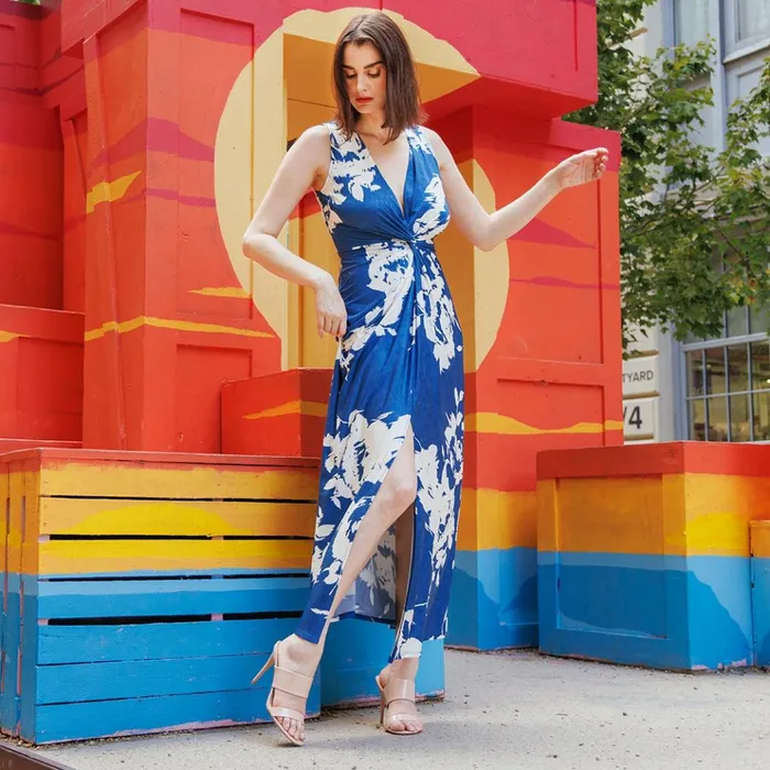 Crushed Silk Knit 8211 Center Slit Maxi Dress 8211 Dreamy Floral 8211 Final Sale Women Clara Sunwoo Dresses Jumpsuits