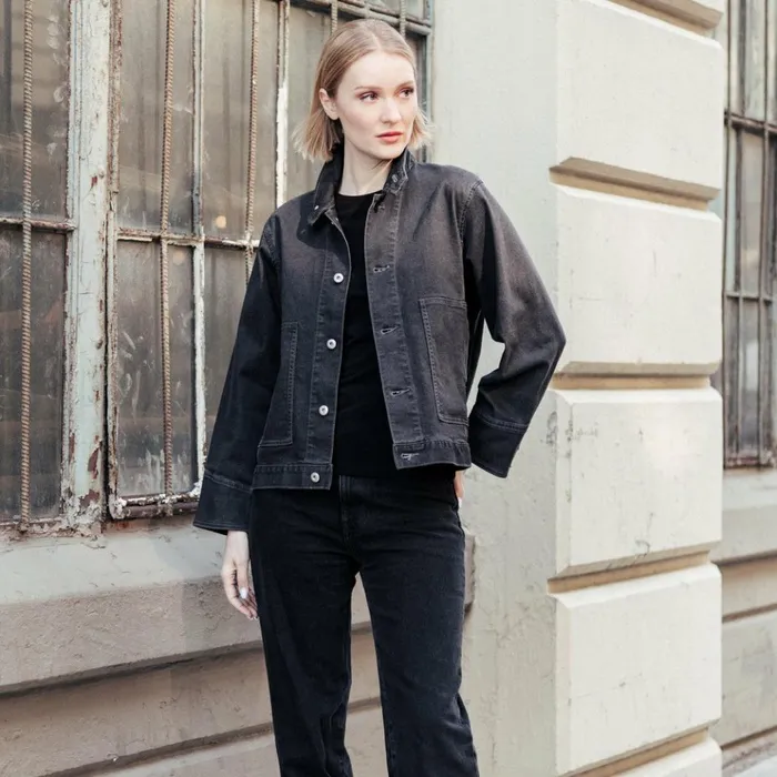 Denim Stretch 8211 Button Closure Pocket Jacket 8211 Black 8211 Final Sale Women Clara Sunwoo Jackets Cardigans