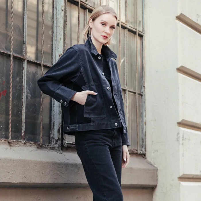 Denim Stretch 8211 Button Closure Pocket Jacket 8211 Black 8211 Final Sale Women Clara Sunwoo Jackets Cardigans