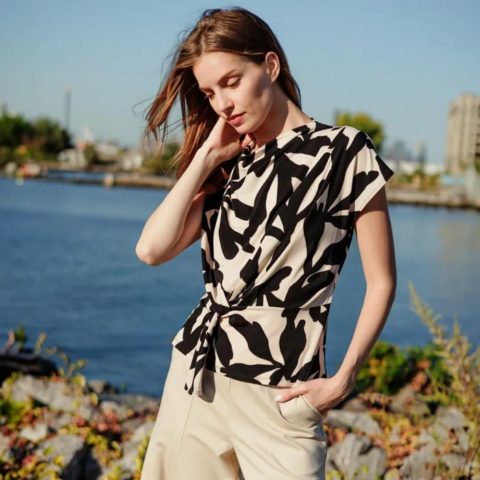 Drape Neck Loop Front Top 8211 Leaf Shadow Women Clara Sunwoo Spring Collection Drape Neck Loop Front Top 8211 Leaf Shadow Women Clara Sunwoo Spring Collection