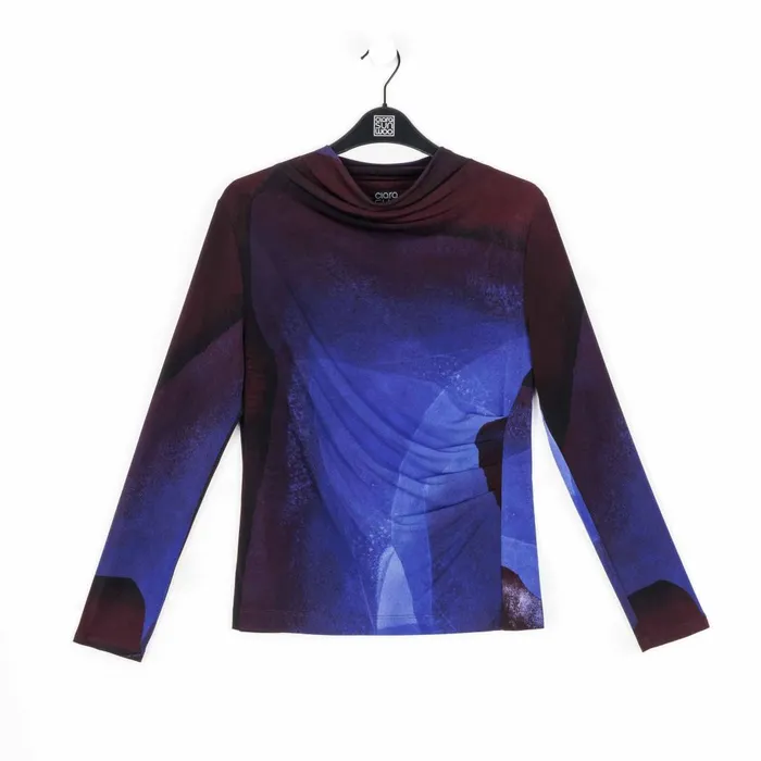 Draped Neck Side Ruched Top 8211 Purple Watercolor 8211 Final Sale Women Clara Sunwoo Tops Tunics