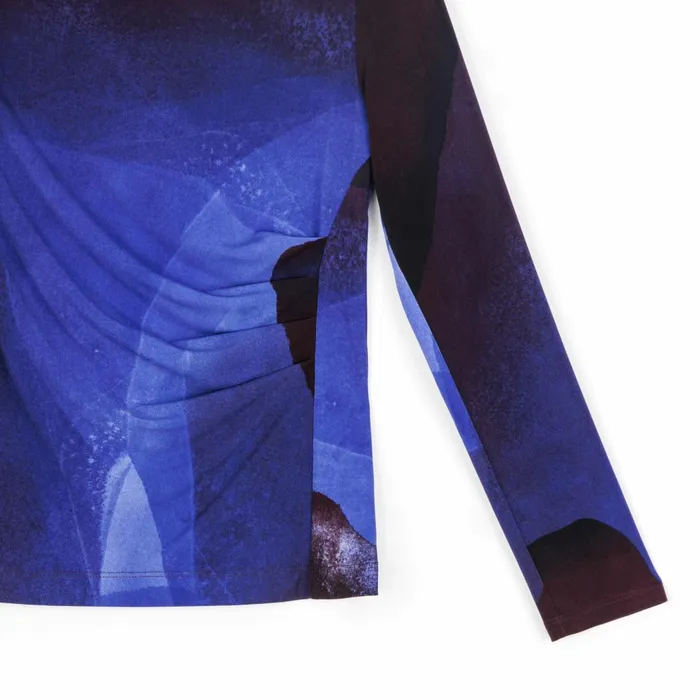 Draped Neck Side Ruched Top 8211 Purple Watercolor 8211 Final Sale Women Clara Sunwoo Tops Tunics