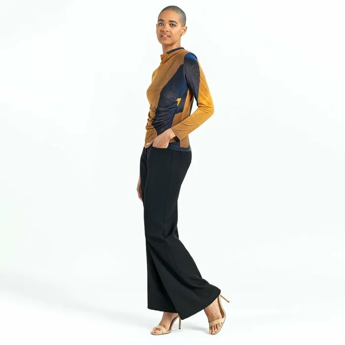 Draped Neck Side Ruched Top 8211 Tan Watercolor 8211 Final Sale Women Clara Sunwoo Tops Tunics