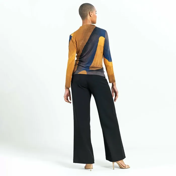 Draped Neck Side Ruched Top 8211 Tan Watercolor 8211 Final Sale Women Clara Sunwoo Tops Tunics