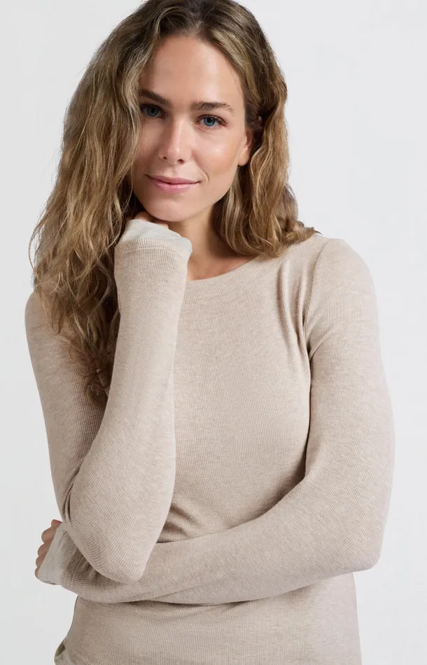 Faux Doublelayered Top With Contrasting Trim Details Feather Melange Women YAYA Tops Faux Doublelayered Top With Contrasting Trim Details Feather Melange Women YAYA Tops