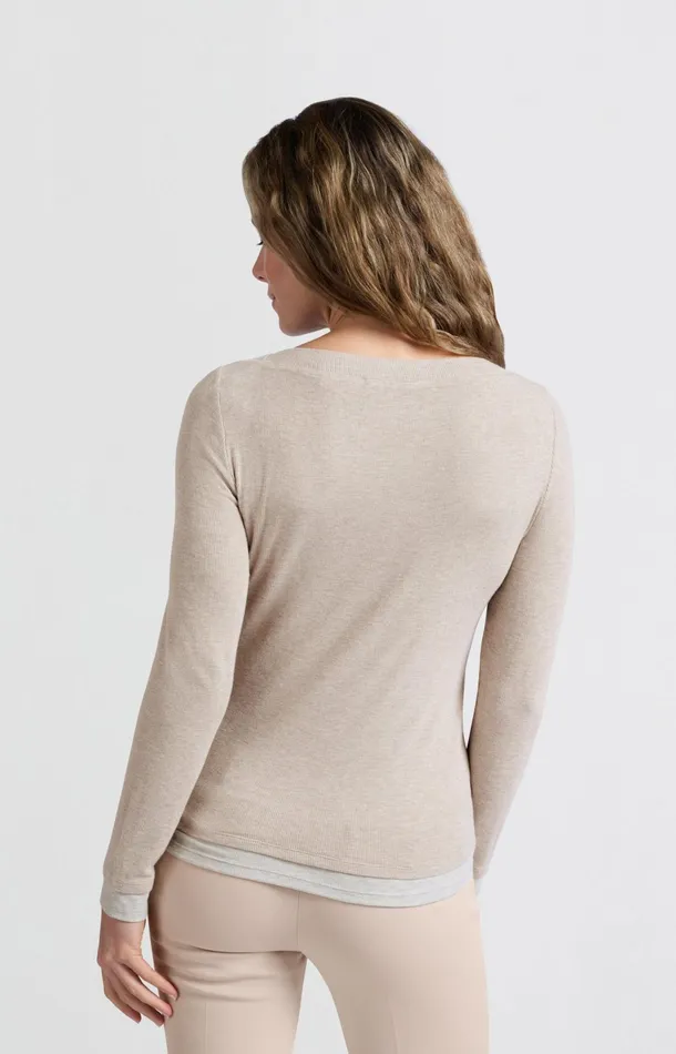Faux Doublelayered Top With Contrasting Trim Details Feather Melange Women YAYA Tops Faux Doublelayered Top With Contrasting Trim Details Feather Melange Women YAYA Tops