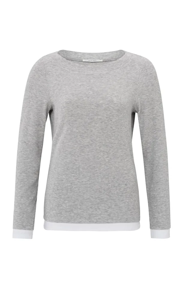 Faux Doublelayered Top With Contrasting Trim Details Medium Grey Melange Women YAYA Tops Faux Doublelayered Top With Contrasting Trim Details Medium Grey Melange Women YAYA Tops