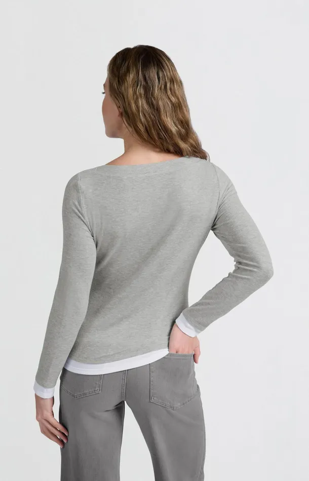 Faux Doublelayered Top With Contrasting Trim Details Medium Grey Melange Women YAYA Tops Faux Doublelayered Top With Contrasting Trim Details Medium Grey Melange Women YAYA Tops