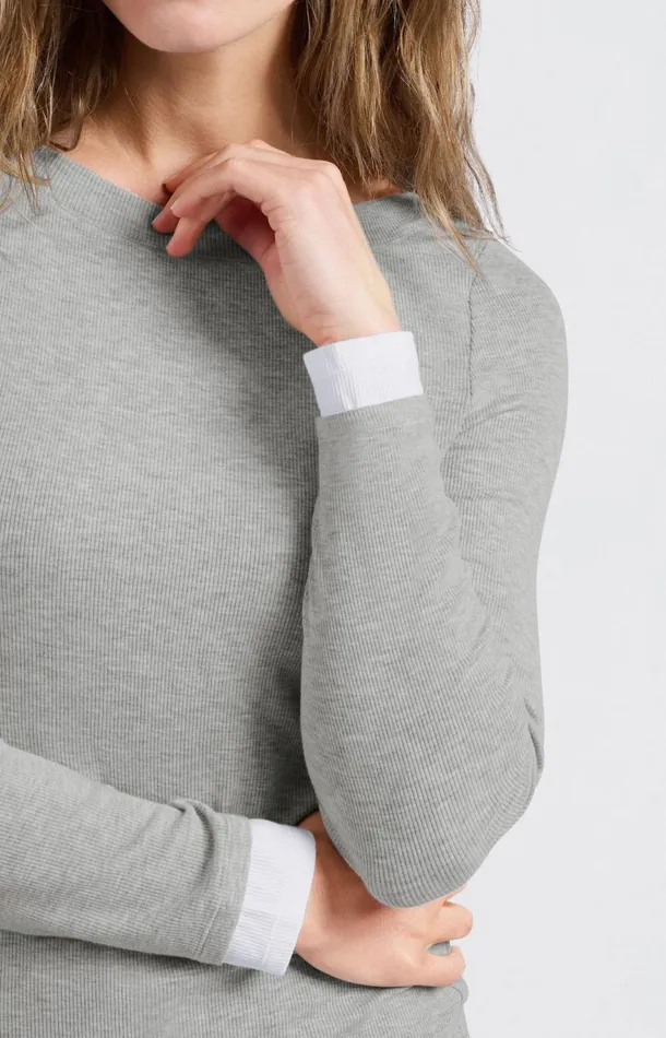 Faux Doublelayered Top With Contrasting Trim Details Medium Grey Melange Women YAYA Tops Faux Doublelayered Top With Contrasting Trim Details Medium Grey Melange Women YAYA Tops