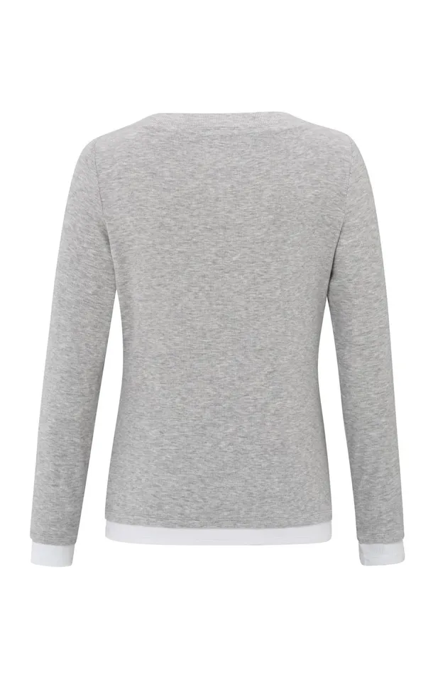 Faux Doublelayered Top With Contrasting Trim Details Medium Grey Melange Women YAYA Tops Faux Doublelayered Top With Contrasting Trim Details Medium Grey Melange Women YAYA Tops