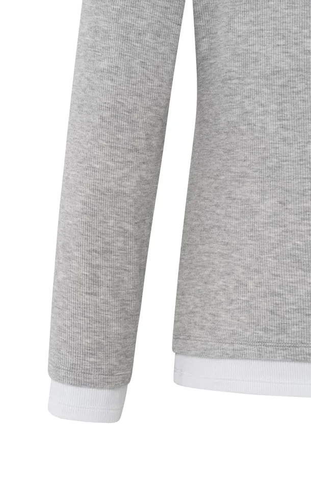 Faux Doublelayered Top With Contrasting Trim Details Medium Grey Melange Women YAYA Tops Faux Doublelayered Top With Contrasting Trim Details Medium Grey Melange Women YAYA Tops