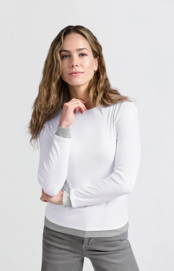 Faux Doublelayered Top With Contrasting Trim Details Pure White Women YAYA Tops Faux Doublelayered Top With Contrasting Trim Details Pure White Women YAYA Tops