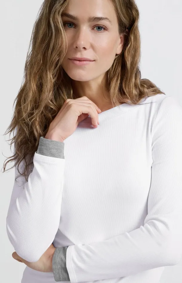 Faux Doublelayered Top With Contrasting Trim Details Pure White Women YAYA Tops Faux Doublelayered Top With Contrasting Trim Details Pure White Women YAYA Tops