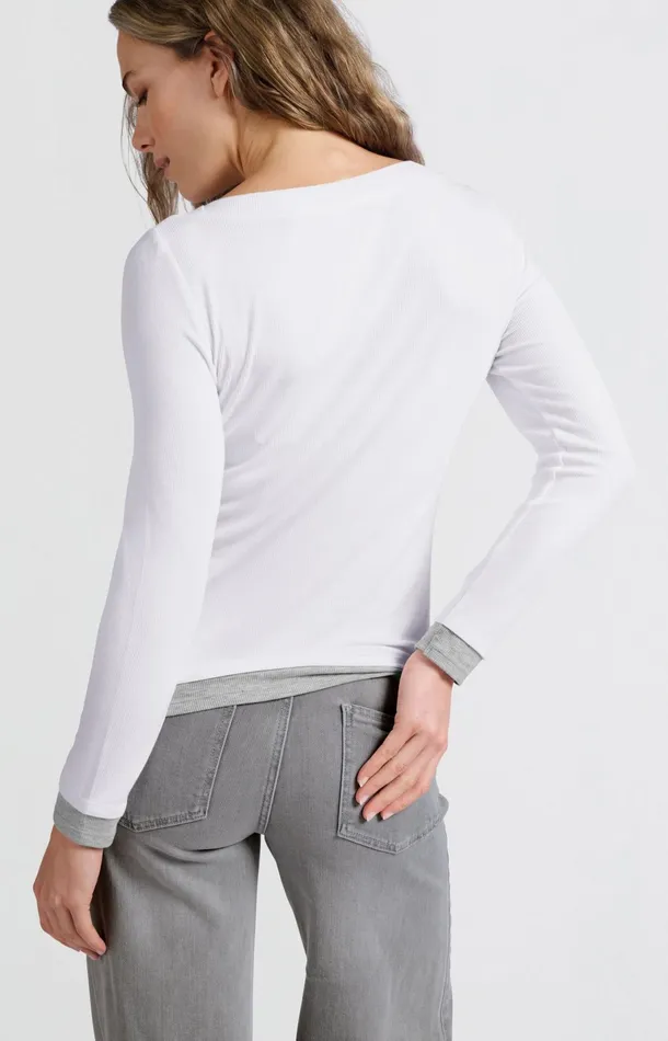 Faux Doublelayered Top With Contrasting Trim Details Pure White Women YAYA Tops Faux Doublelayered Top With Contrasting Trim Details Pure White Women YAYA Tops