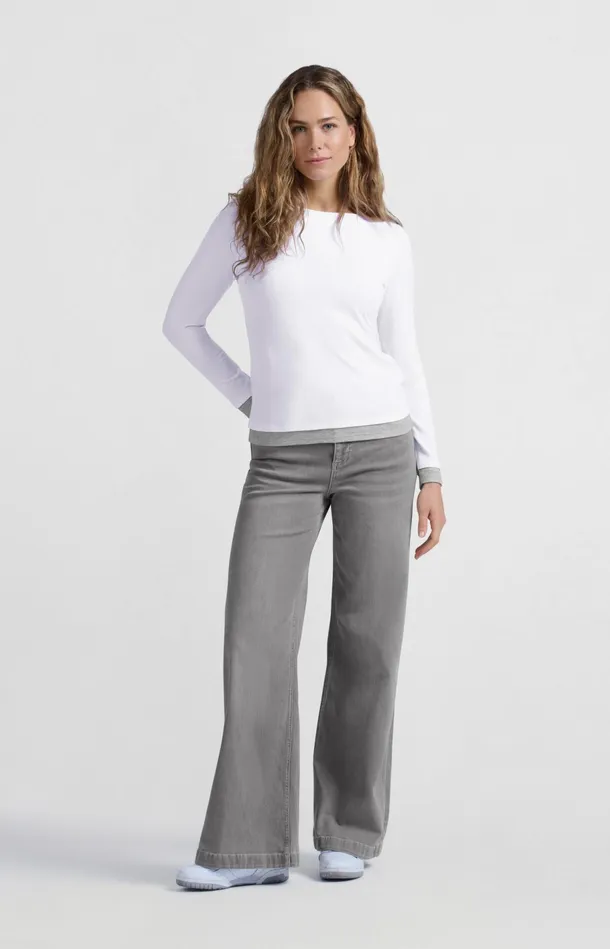 Faux Doublelayered Top With Contrasting Trim Details Pure White Women YAYA Tops Faux Doublelayered Top With Contrasting Trim Details Pure White Women YAYA Tops