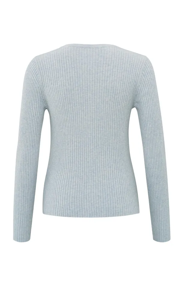 Faux Layered Ribbed Cardigan With Button Detail Gray Dawn Blue Melange Women YAYA Sweaters Faux Layered Ribbed Cardigan With Button Detail Gray Dawn Blue Melange Women YAYA Sweaters