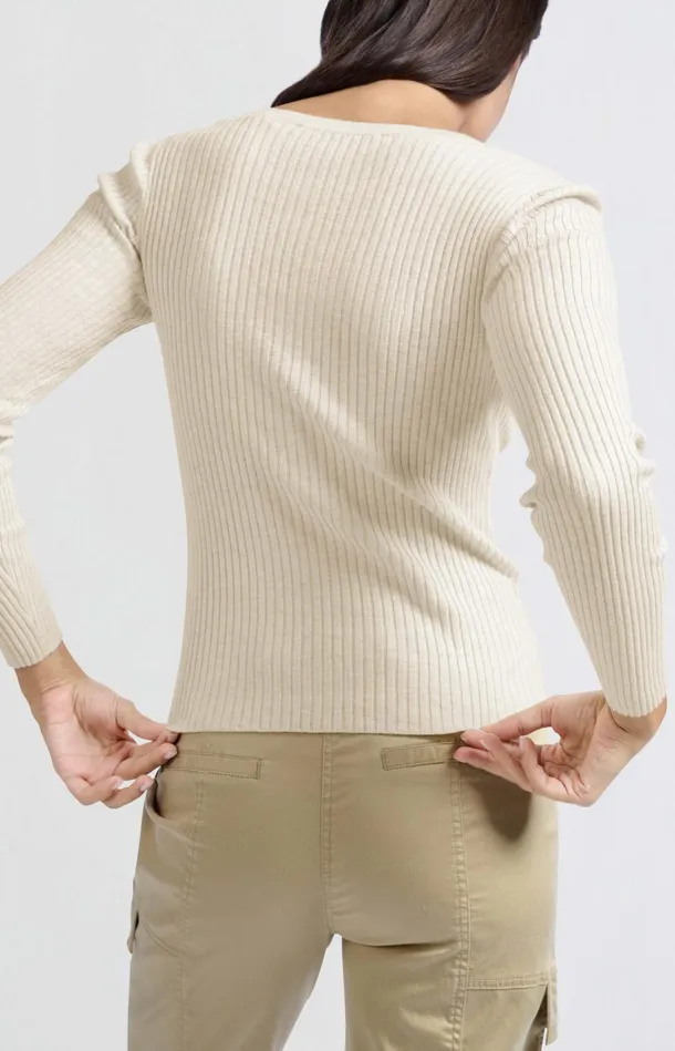 Faux Layered Ribbed Cardigan With Button Detail Light Beige Melange Women YAYA Sweaters Faux Layered Ribbed Cardigan With Button Detail Light Beige Melange Women YAYA Sweaters