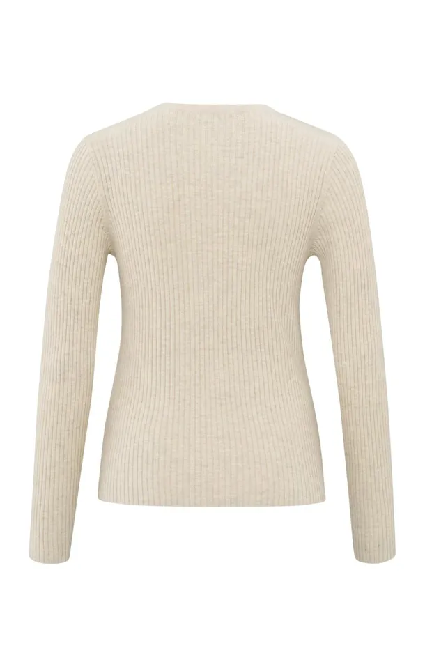 Faux Layered Ribbed Cardigan With Button Detail Light Beige Melange Women YAYA Sweaters Faux Layered Ribbed Cardigan With Button Detail Light Beige Melange Women YAYA Sweaters