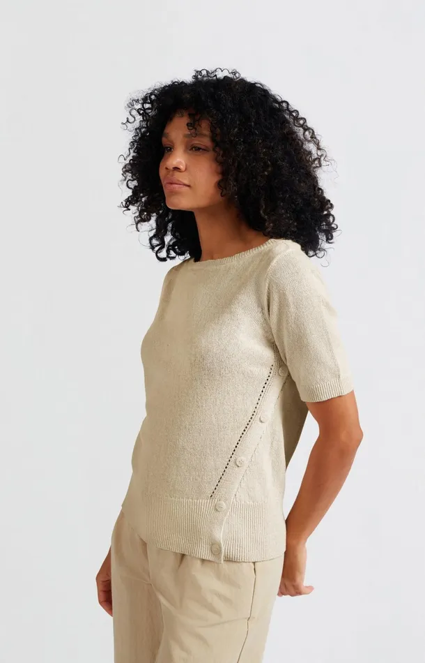 Fine Knit Sweater With Boat Neckline And Short Sleeves Nature Melange Women YAYA Sweaters Fine Knit Sweater With Boat Neckline And Short Sleeves Nature Melange Women YAYA Sweaters
