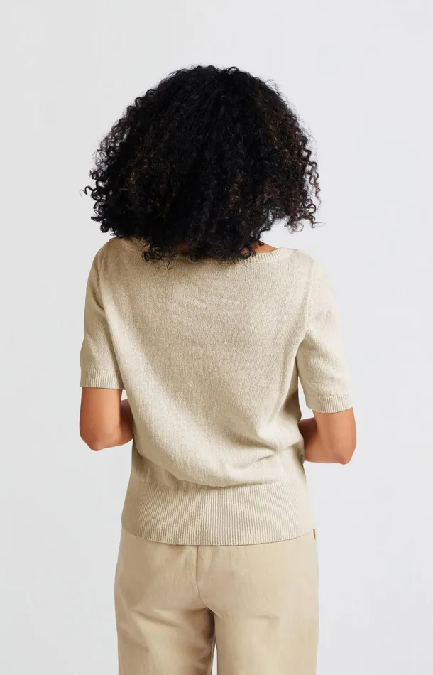 Fine Knit Sweater With Boat Neckline And Short Sleeves Nature Melange Women YAYA Sweaters Fine Knit Sweater With Boat Neckline And Short Sleeves Nature Melange Women YAYA Sweaters