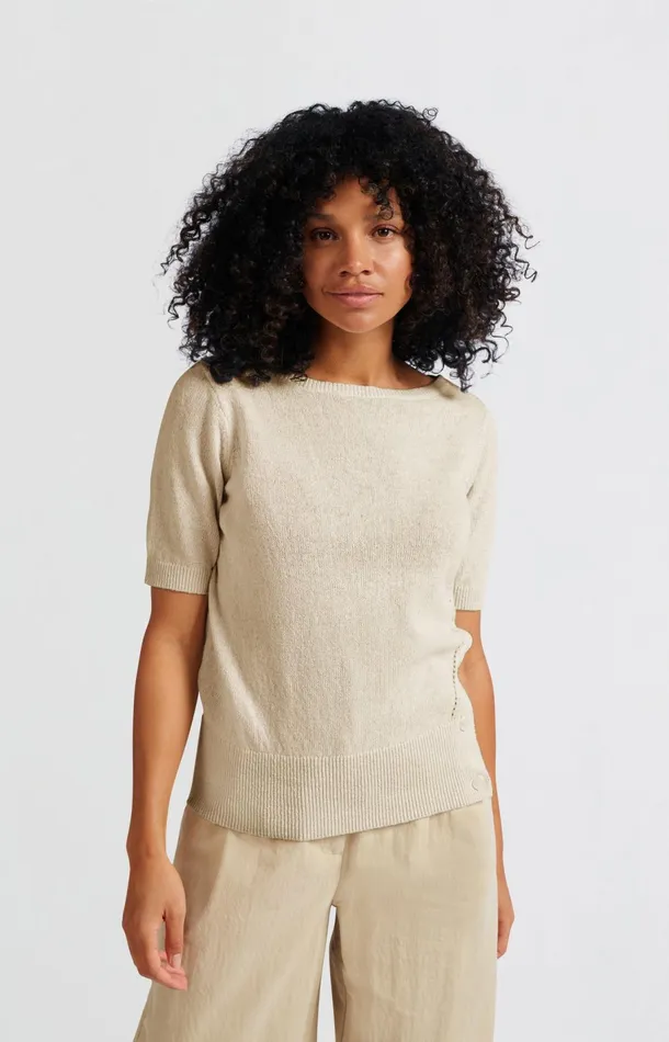 Fine Knit Sweater With Boat Neckline And Short Sleeves Nature Melange Women YAYA Sweaters Fine Knit Sweater With Boat Neckline And Short Sleeves Nature Melange Women YAYA Sweaters