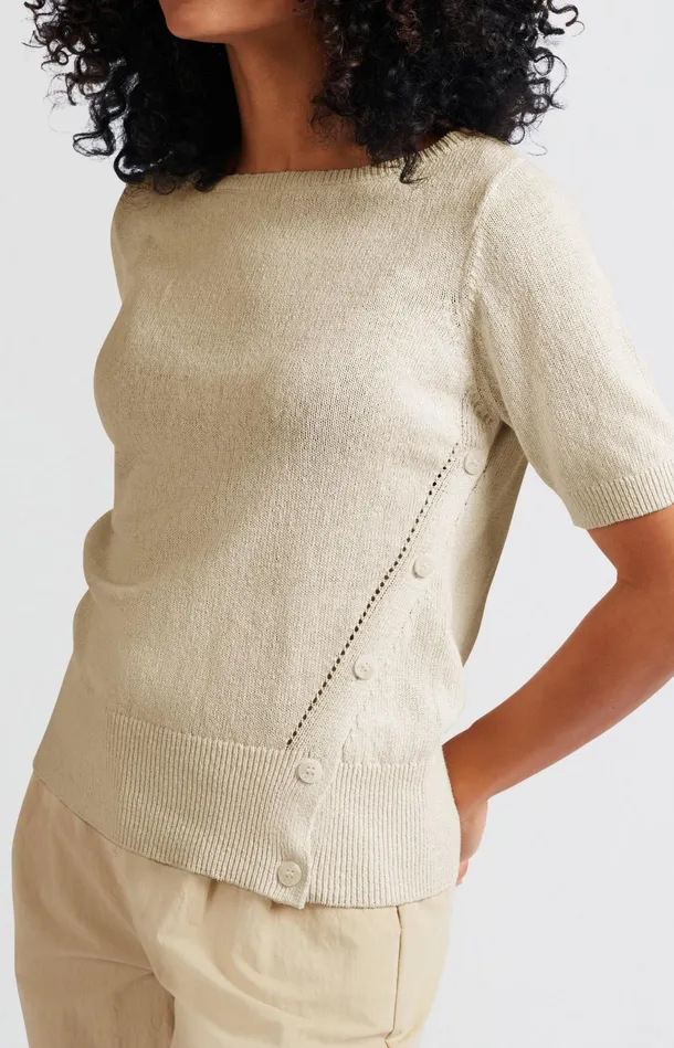 Fine Knit Sweater With Boat Neckline And Short Sleeves Nature Melange Women YAYA Sweaters Fine Knit Sweater With Boat Neckline And Short Sleeves Nature Melange Women YAYA Sweaters