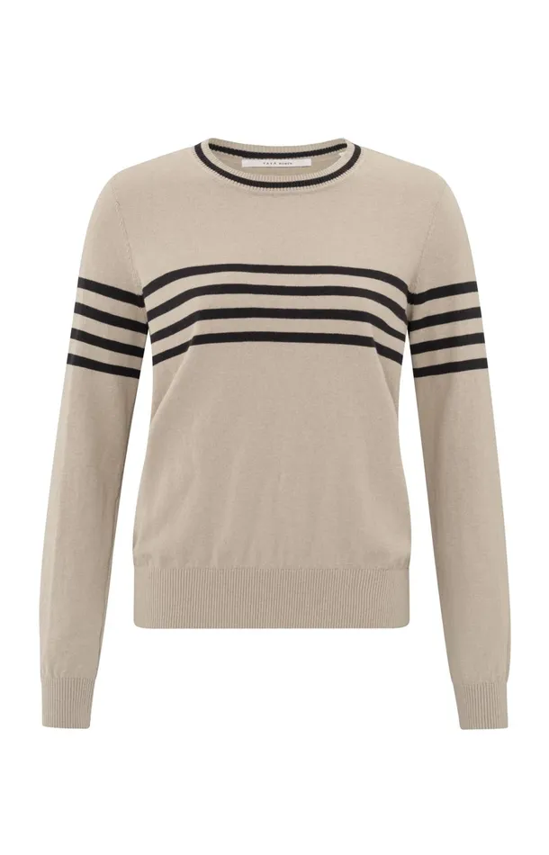 Fine Knitted Striped Sweater With Long Sleeves Humus Beige Dessin Women YAYA Sweaters Fine Knitted Striped Sweater With Long Sleeves Humus Beige Dessin Women YAYA Sweaters