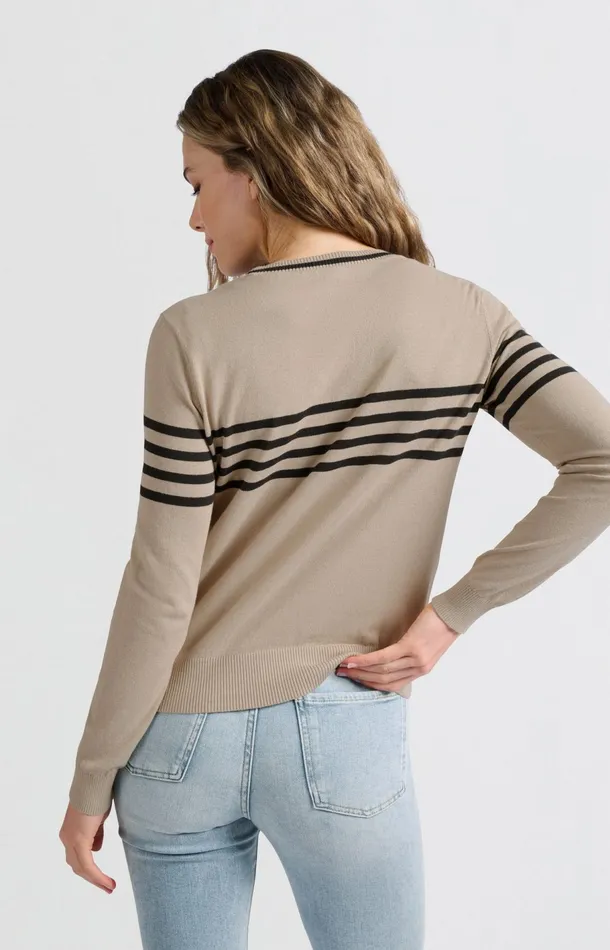 Fine Knitted Striped Sweater With Long Sleeves Humus Beige Dessin Women YAYA Sweaters Fine Knitted Striped Sweater With Long Sleeves Humus Beige Dessin Women YAYA Sweaters
