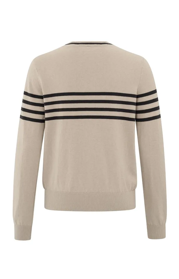 Fine Knitted Striped Sweater With Long Sleeves Humus Beige Dessin Women YAYA Sweaters Fine Knitted Striped Sweater With Long Sleeves Humus Beige Dessin Women YAYA Sweaters