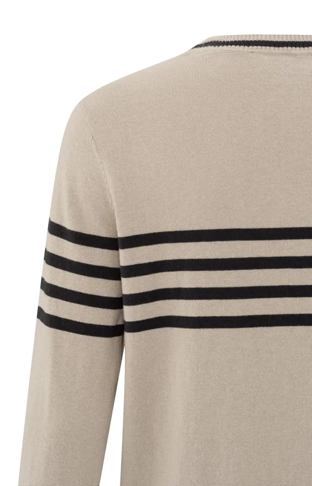 Fine Knitted Striped Sweater With Long Sleeves Humus Beige Dessin Women YAYA Sweaters Fine Knitted Striped Sweater With Long Sleeves Humus Beige Dessin Women YAYA Sweaters