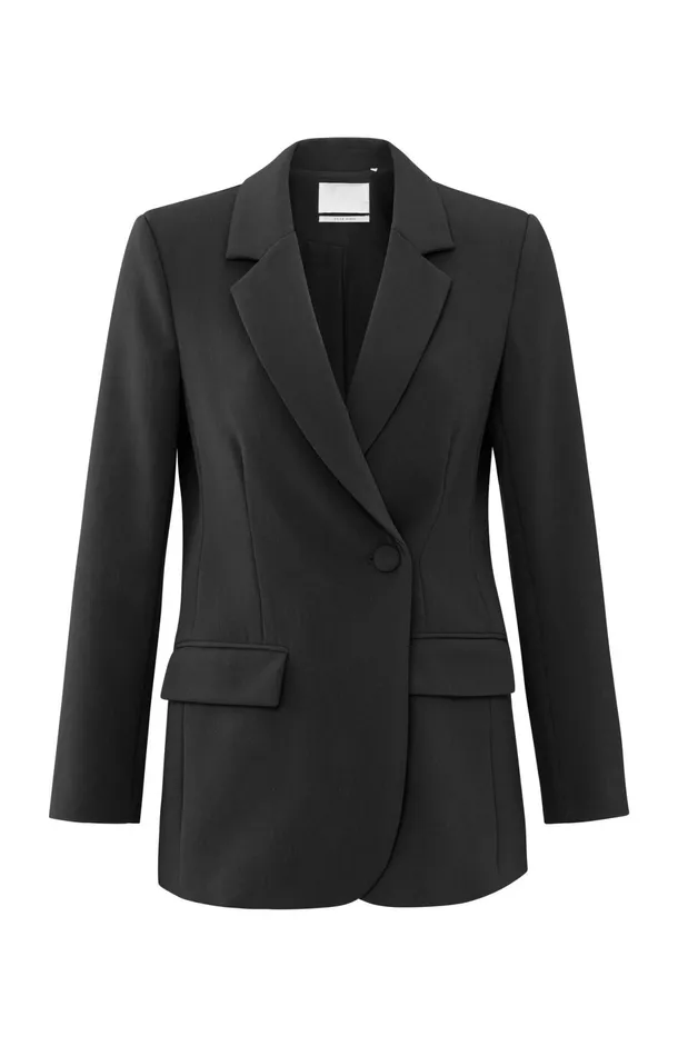 Fitted Blazer With Asymmetrical Closure And Front Pockets Black Women YAYA Blazers Fitted Blazer With Asymmetrical Closure And Front Pockets Black Women YAYA Blazers