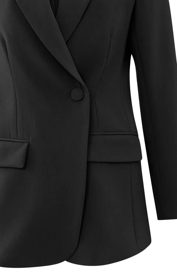 Fitted Blazer With Asymmetrical Closure And Front Pockets Black Women YAYA Blazers Fitted Blazer With Asymmetrical Closure And Front Pockets Black Women YAYA Blazers