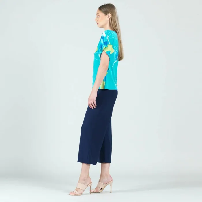 Floral Sketch Caftan Flutter Sleeve Top 8211 TurquoiseLemon 8211 Final Sale Women Clara Sunwoo Tops Tunics