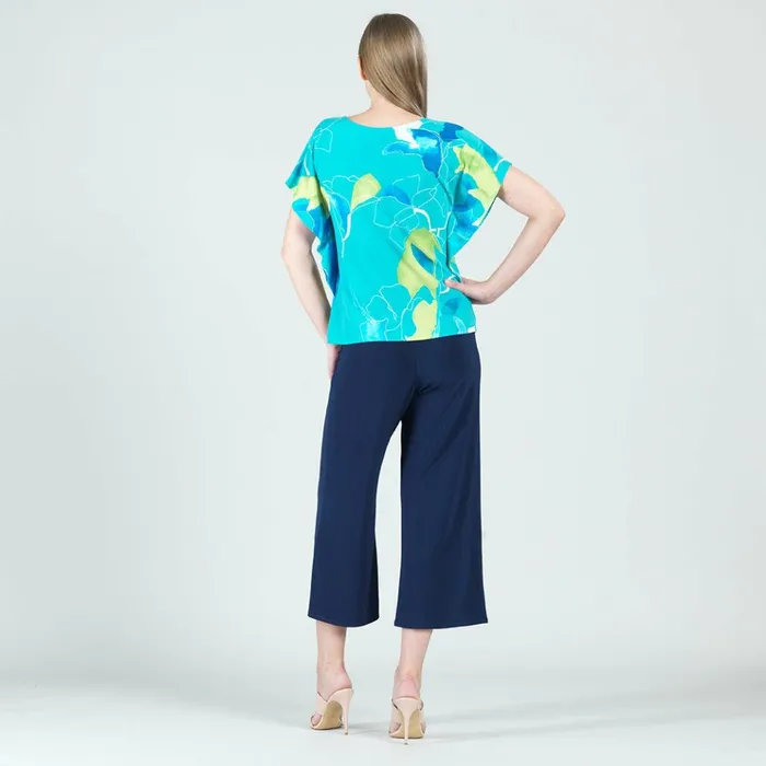 Floral Sketch Caftan Flutter Sleeve Top 8211 TurquoiseLemon 8211 Final Sale Women Clara Sunwoo Tops Tunics