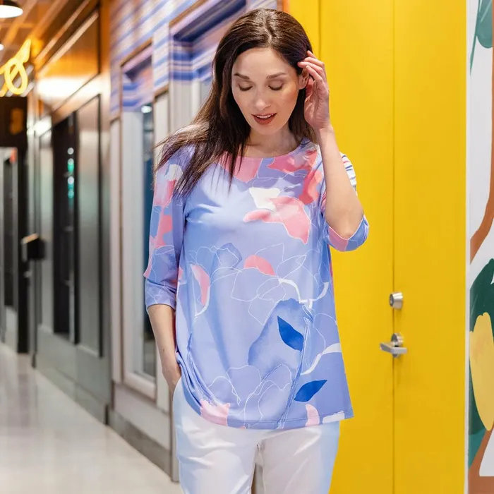 Floral Sketch Scoop Neck Tunic 8211 PeriPink 8211 Final Sale Women Clara Sunwoo Tops Tunics