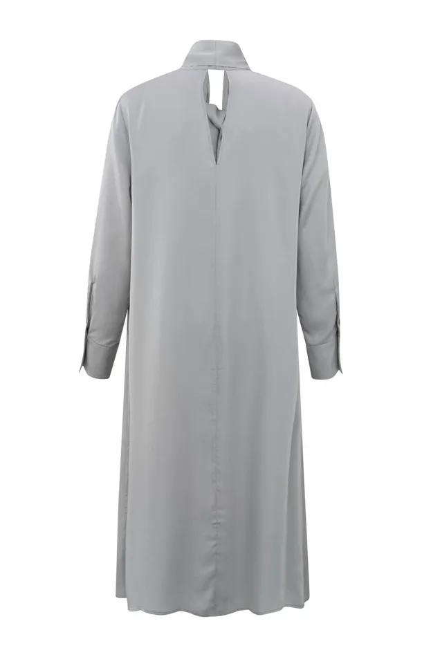 Flowing Dress With Bow Detail And Vneck Light Metal Grey Women YAYA Dresses Flowing Dress With Bow Detail And Vneck Light Metal Grey Women YAYA Dresses