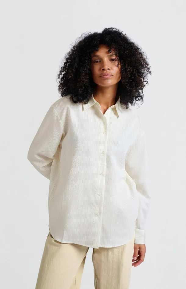 Flowy Pinstripe Blouse With Relaxed Fit Bistre Brown Dessin Women YAYA Blouses Flowy Pinstripe Blouse With Relaxed Fit Bistre Brown Dessin Women YAYA Blouses